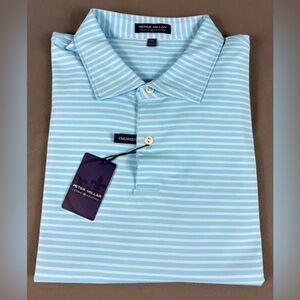 Peter Millar Golf Shirt Polo Crown Crafted XXL Infinity Blue Striped Polyester
